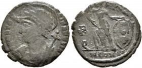 Commemorative Series, 330-354. Follis (Bronze, 16 mm, 1.50 g, 6 h), Arelate, 336. CONSTANTINOPOLIS Helmeted, laureate and mantled bust of Constantinop...