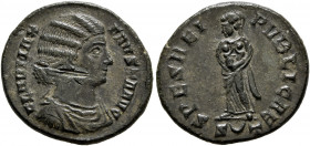 Fausta, Augusta, 324-326. Follis (Bronze, 20 mm, 3.00 g, 11 h), Ticinum, 326. FLAV MAX FAVSTA AVG Draped bust of Fausta to right, wearing necklace. Re...