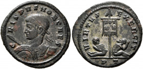 Crispus, Caesar, 316-326. Follis (Bronze, 20 mm, 3.00 g, 6 h), Ticinum, 319-320. CRISPVS NOB CAES Laureate and cuirassed bust of Crispus to left, hold...