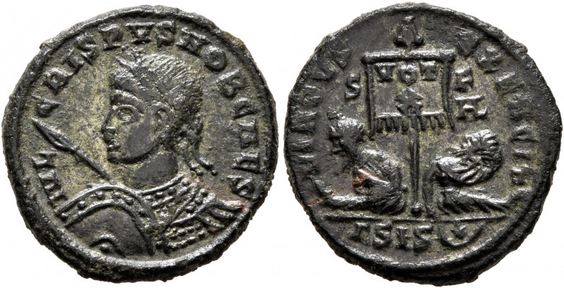 Crispus, Caesar, 316-326. Follis (Bronze, 20 mm, 3.74 g, 12 h), Siscia, 320. IVL...