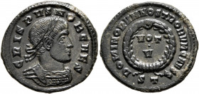Crispus, Caesar, 316-326. Follis (Bronze, 19.5 mm, 3.13 g, 6 h), Ticinum, 320-321. CRISPVS NOB CAES Laureate and cuirassed bust of Crispus to right. R...