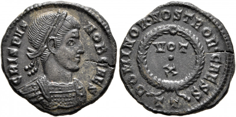 Crispus, Caesar, 316-326. Follis (Bronze, 18.5 mm, 3.05 g, 6 h), Ticinum, 320-32...
