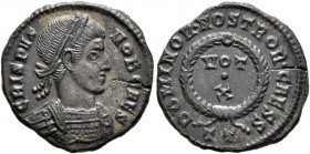 Crispus, Caesar, 316-326. Follis (Bronze, 18.5 mm, 3.05 g, 6 h), Ticinum, 320-321. CRISPVS NOB CAES Laureate and cuirassed bust of Crispus to right. R...