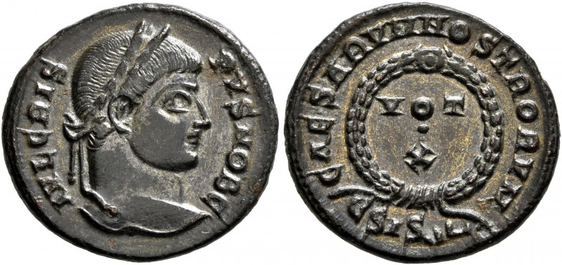 Crispus, Caesar, 316-326. Follis (Silvered bronze, 19 mm, 2.83 g, 12 h), Siscia,...