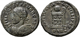 Crispus, Caesar, 316-326. Follis (Bronze, 19.5 mm, 2.80 g, 6 h), Treveri, 322. IVL CRISPVS NOB CAES Laureate and cuirassed bust of Crispus to left, ho...