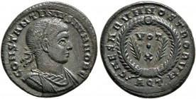 Constantine II, as Caesar, 316-337. Follis (Bronze, 18.5 mm, 3.00 g, 5 h), Aquileia, 322. CONSTANTINVS IVN NOB C Laureate, draped and cuirassed bust o...
