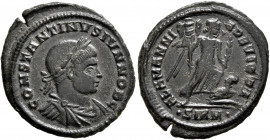Constantine II, as Caesar, 316-337. Follis (Bronze, 21 mm, 3.09 g, 6 h), Sirmium, 324-325. CONSTANTINVS IVN NOB C Laureate, draped and cuirassed bust ...