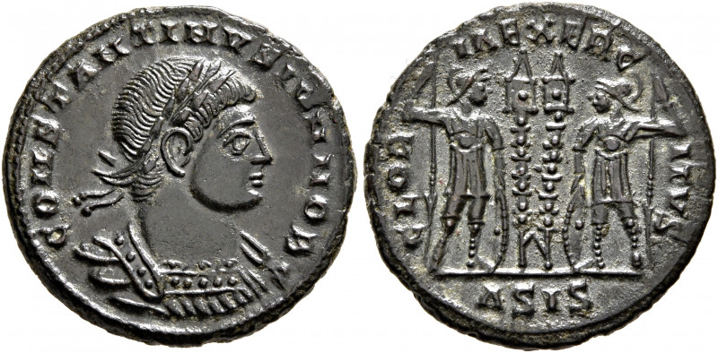Constantine II, as Caesar, 316-337. Follis (Bronze, 19 mm, 2.71 g, 1 h), Siscia,...