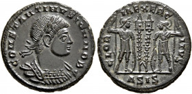 Constantine II, as Caesar, 316-337. Follis (Bronze, 19 mm, 2.71 g, 1 h), Siscia, 330-333. CONSTANTINVS IVN NOB C Laureate, draped and cuirassed bust o...