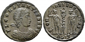 Constans, 337-350. Follis (Bronze, 16.5 mm, 1.43 g, 6 h), Siscia, 335-336. FL CONSTANTIS BEA C Laureate, draped and cuirassed bust of Constans to righ...