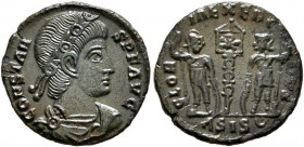 Constans, 337-350. Follis (Bronze, 16 mm, 1.35 g, 6 h), Siscia, 337-340. CONSTANS P F AVG Rosette-diademed, draped and cuirassed bust of Constans to r...