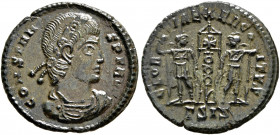 Constans, 337-350. Follis (Bronze, 17 mm, 1.50 g, 6 h), Siscia, 337-340. CONSTANS P F AVG Rosette-diademed, draped and cuirassed bust of Constans to r...