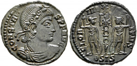 Constans, 337-350. Follis (Bronze, 16.5 mm, 1.68 g, 6 h), Siscia, 337-340. CONSTANS P F AVG Rosette-diademed, draped and cuirassed bust of Constans to...