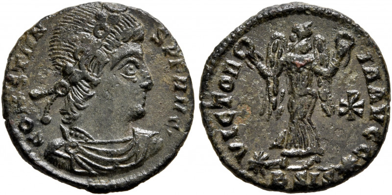 Constans, 337-350. Follis (Bronze, 15 mm, 1.57 g, 6 h), Siscia, 347. D N CONSTAN...