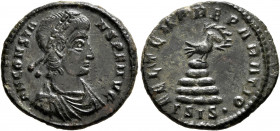 Constans, 337-350. Follis (Bronze, 20 mm, 2.65 g, 1 h), Siscia, 348-350. D N CONSTANS P F AVG Pearl-diademed, draped and cuirassed bust of Constans to...