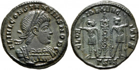 Constantius II, as Caesar, 324-337. Follis (Bronze, 17 mm, 1.78 g, 6 h), Siscia, 335-336. FL IVL CONSTANTIVS NOB C Laureate and cuirassed bust of Cons...
