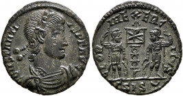 Constantius II, 337-361. Follis (Bronze, 16.5 mm, 1.44 g, 12 h), Siscia, 337-340. CONSTANTIVS P F AVG Rosette-diademed, draped and cuirassed bust of C...