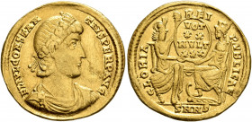 Constantius II, 337-361. Solidus (Gold, 21 mm, 4.25 g, 12 h), Nicomedia, 342/3 or 347/8. FL IVL CONSTANTIVS PERP AVG Laurel-and-rosette-diademed, drap...