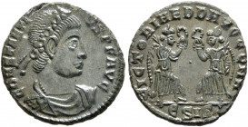 Constantius II, 337-361. Follis (Bronze, 15.5 mm, 1.63 g, 7 h), Siscia, 347-348. CONSTANTIVS P F AVG Rosette-diademed, draped and cuirassed bust of Co...