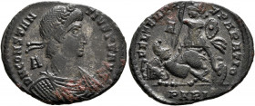 Constantius II, 337-361. Follis (Bronze, 25 mm, 4.40 g, 6 h), Arelate, 348-350. D N CONSTANTIVS P F AVG Rosette-diademed, draped and cuirassed bust of...