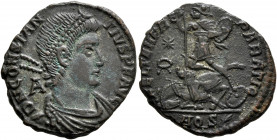 Constantius II, 337-361. Follis (Bronze, 24 mm, 5.00 g, 6 h), Aquileia, 350-352. D N CONSTANTIVS P F AVG Pearl-diademed, draped and cuirassed bust of ...