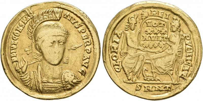 Constantius II, 337-361. Solidus (Gold, 21 mm, 4.07 g, 6 h), Nicomedia, 355-360....