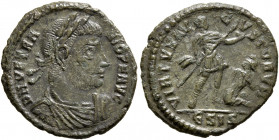 Vetranio, 350. Follis (Bronze, 20 mm, 2.08 g, 5 h), Siscia. D N VETRANIO P F AVG Laureate, draped and cuirassed bust of Vetranio to right. Rev. VIRTVS...