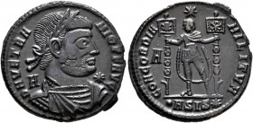 Vetranio, 350. Follis (Bronze, 23 mm, 4.93 g, 6 h), Siscia. D N VETRANIO P F AVG Laureate, draped and cuirassed bust of Vetranio to right; behind to l...