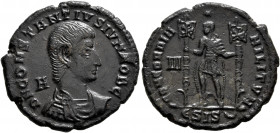 Constantius Gallus, Caesar, 351-354. Follis (Bronze, 24 mm, 5.08 g, 1 h), Siscia, 351. D N CONSTANTIVS IVN NOB C Bare-headed and draped bust of Consta...