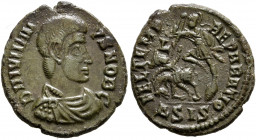Julian II, as Caesar, 355-360. Follis (Bronze, 18.5 mm, 2.67 g, 1 h), Siscia. D N IVLIANVS NOB C Bare-headed, draped and cuirassed bust of Julian II t...
