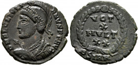 Julian II, 360-363. Follis (Bronze, 19.5 mm, 3.00 g, 6 h), Sirmium, 361-363. D N FL CL IVLIANVS P F AVG Pearl-diademed, cuirassed and helmeted bust of...