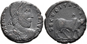 Julian II, 360-363. Follis (Bronze, 23 mm, 9.57 g, 3 h), a contemporary imitation. Irregular mint, after 361. D N FL CL IVLI-ANVS P F AVG Pearl-diadem...