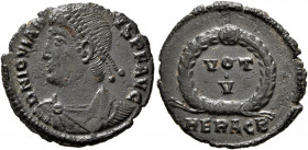 Jovian, 363-364. Follis (Bronze, 20 mm, 2.55 g, 11 h), Heraclea. D N IOVIANVS P F AVG Pearl-diademed, draped and cuirassed bust of Jovian to left. Rev...