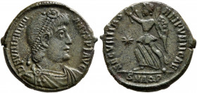 Valentinian I, 364-375. Follis (Bronze, 17.5 mm, 2.95 g, 12 h), Aquileia. D N VALENTINI-ANVS P F AVG Pearl-diademed, draped and cuirassed bust of Vale...