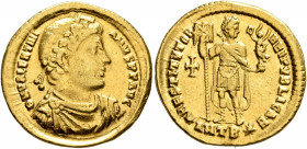Valentinian I, 364-375. Solidus (Gold, 21.5 mm, 4.42 g, 5 h), Antiochia, 364. D N VALENTINIANVS P F AVG Rosette-diademed, draped and cuirassed bust of...