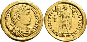 Valentinian I, 364-375. Solidus (Gold, 21.5 mm, 4.36 g, 5 h), Antiochia, 364. D N VALENTINIANVS P F AVG Rosette-diademed, draped and cuirassed bust of...