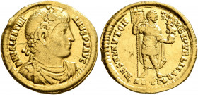 Valentinian I, 364-375. Solidus (Gold, 22 mm, 4.37 g, 5 h), Antiochia, 364. D N VALENTINIANVS P F AVG Rosette-diademed, draped and cuirassed bust of V...