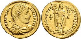 Valentinian I, 364-375. Solidus (Gold, 21.5 mm, 4.47 g, 5 h), Antiochia, 364. D N VALENTINIANVS P F AVG Rosette-diademed, draped and cuirassed bust of...