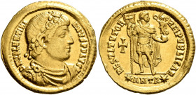 Valentinian I, 364-375. Solidus (Gold, 21.5 mm, 4.39 g, 5 h), Antiochia, 364. D N VALENTINIANVS P F AVG Rosette-diademed, draped and cuirassed bust of...