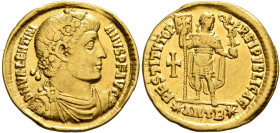 Valentinian I, 364-375. Solidus (Gold, 21 mm, 4.30 g, 6 h), Antiochia, 364. D N VALENTINIANVS P F AVG Rosette-diademed, draped and cuirassed bust of V...