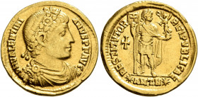 Valentinian I, 364-375. Solidus (Gold, 21 mm, 4.24 g, 5 h), Antiochia, 364. D N VALENTINIANVS P F AVG Rosette-diademed, draped and cuirassed bust of V...