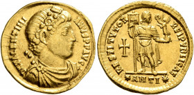Valentinian I, 364-375. Solidus (Gold, 21 mm, 4.28 g, 5 h), Antiochia, 364. D N VALENTINIANVS P F AVG Rosette-diademed, draped and cuirassed bust of V...