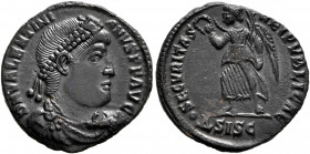 Valentinian I, 364-375. Follis (Bronze, 18 mm, 2.67 g, 6 h), Siscia, 364-367. D N VALENTINIANVS P F AVG Pearl-diademed, draped and cuirassed bust of V...