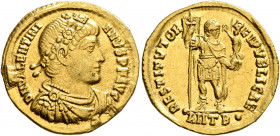 Valentinian I, 364-375. Solidus (Gold, 21 mm, 4.45 g, 5 h), Antiochia, end of 366-367. D N VALENTINIANVS P F AVG Rosette-diademed, draped and cuirasse...