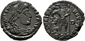 Valentinian I, 364-375. Follis (Bronze, 17.5 mm, 2.08 g, 6 h), Siscia, 367-375. D N VALENTINIANVS P F AVG Pearl-diademed, draped and cuirassed bust of...