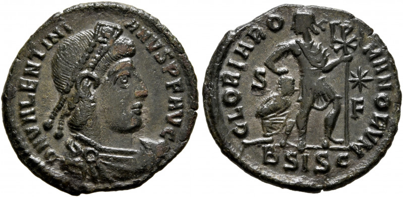 Valentinian I, 364-375. Follis (Bronze, 18.5 mm, 1.90 g, 7 h), Siscia, 367-375. ...