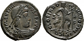 Valentinian I, 364-375. Follis (Bronze, 18.5 mm, 1.90 g, 7 h), Siscia, 367-375. D N VALENTINIANVS P F AVG Pearl-diademed, draped and cuirassed bust of...