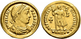 Valens, 364-378. Solidus (Gold, 21.5 mm, 4.44 g), Antiochia, 364. D N VALENS PER F AVG Pearl-diademed, draped and cuirassed bust of Valens to right. R...
