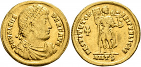 Valens, 364-378. Solidus (Gold, 21 mm, 4.38 g, 5 h), Antiochia, 364. D N VALENS PER F AVG Pearl-diademed, draped and cuirassed bust of Valens to right...