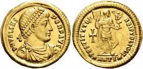 Valens, 364-378. Solidus (Gold, 22 mm, 4.44 g, 5 h), Antiochia, 364. D N VALENS PER F AVG Pearl-diademed, draped and cuirassed bust of Valens to right...
